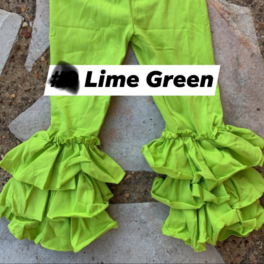 #10 Lime Green Girls Triple Ruffle Bell Pants